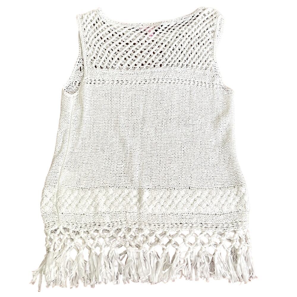 Lilly Pulitzer Limon Sleeveless Sweater Fringe Top White Size S - Picture 6 of 8